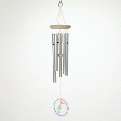 22" Clear Glass and Metal Coastal Wind Chime with Sea Horse Ornament