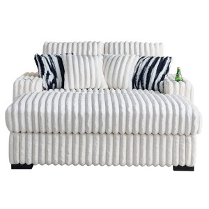 TiramisuBest 71" Plush Corduroy Loveseat Sofa with Square Storage Armrest & USB Port– Beige - 1 of 4