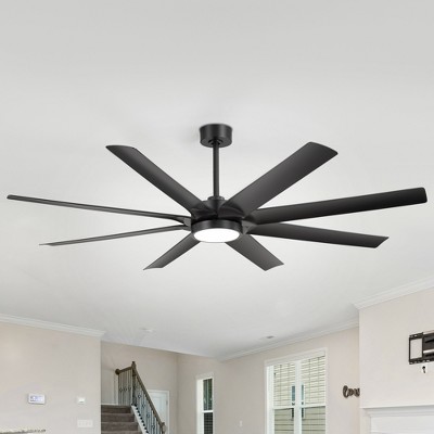Airsurfer 72" Matte Black LED Ceiling Fan with 8 Flat Black Blades and Remote, Color-Changing Light Included