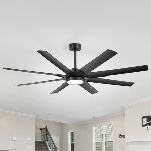 Airsurfer 72" Matte Black LED Ceiling Fan with 8 Flat Black Blades and Remote, Color-Changing Light Included - 1 of 4