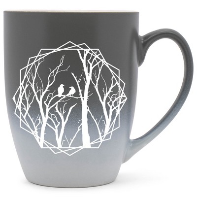 Elanze Designs Birds and Branches Two Toned Ombre Matte Gray and White 12 ounce Ceramic Stoneware Coffee Cup Mug