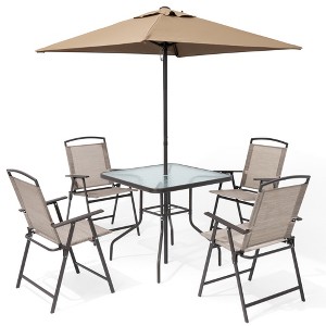 Pellebant 6 PCS Outdoor Patio Dinning Set with 4 Folding Chairs, Glass Table Umbrella without Base - 1 of 4