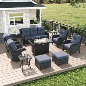 LayinSun Wicker Outdoor Furniture Set with 6-inch Comfy Cushions, High Back Patio Furniture Set with Swivel Rocking Chairs and Side Table - 1 of 4