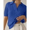 Women's Cable Short Sleeve Sweaters Tops Solid Lapel V Neck Cable Knit Casual Soft Pullover Shirt - 2 of 4