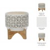 Sagebrook Home 8"H 7" Diameter Ivory and Gray Swirl Pattern Ceramic Planter on Bamboo Wood Stand for Living Room, Dining Room, or Patio - 3 of 4