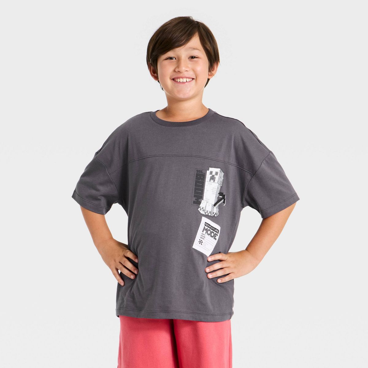 Boys' Minecraft Short Sleeve Oversized Drop Shoulder Front and Back Graphic T-Shirt