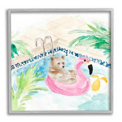 Stupell Industries Bear Floating Summer Pool Lounging Framed Giclee Art
