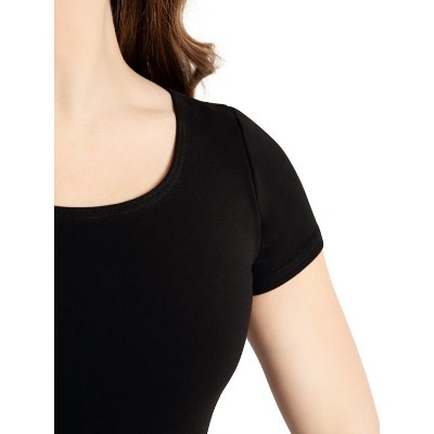 Black Cotton Spandex Short Sleeve Leotard