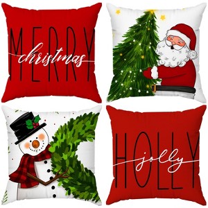 Brightown Red Christmas Pillow Covers 18x18 Set of 4 Christmas Decorations Winter Holiday Decor Throw Cushion Case for Home Couch - 1 of 4