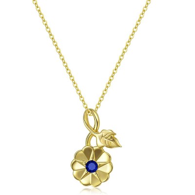 Molenia Birth Flower Necklace for Women 925 Sterling Silver 14K Gold Plated Birthstone, Cute Birth Month Floral Pendant Dainty Birthday Jewelry