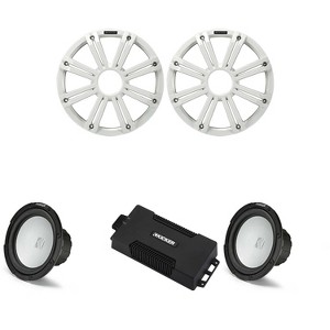 Kicker 48PXA6001 Weatherproof Powersport Mono Amp & (2) 10" 4 Ohm Marine Subwoofer ( White Grill ) - 1 of 4