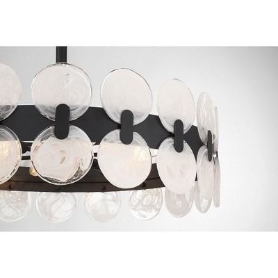 Matte Black 10-Light Chandelier with Strie Piastra Glass