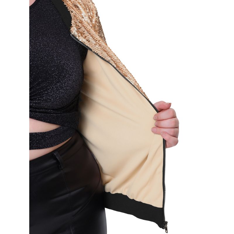 Agnes Orinda Women's Plus Size Party Metallic Sequin Sparkle Zip Bomber Jackets, 5 of 7