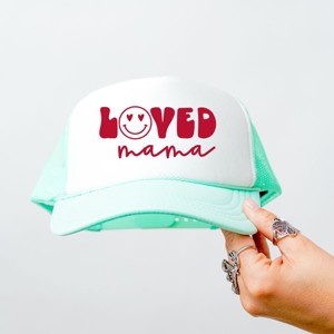 Simply Sage Market Loved Mama Smiley Face Foam Trucker Hat - Adult - White Seafoam - 1 of 3