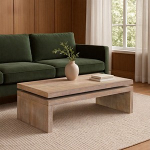 Rectangle Wood Coffee Table,47" Mid Century Modern Farmhouse Wooden Coffee Tables for Living Room Natural Solid Firwood Tabletop-Cuddlewood - 1 of 4
