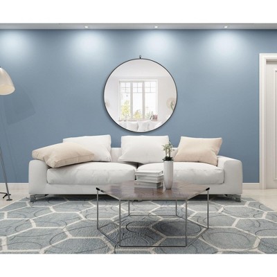 Contemporary Black Round Wood and Metal Wall Mirror, 42 Inch