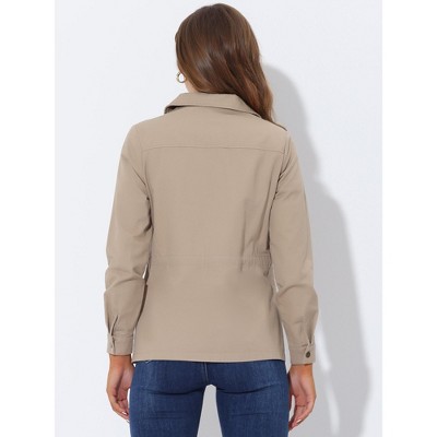 Женские куртки INSPIRE CHIC Women's Drawstring Waist Flap Pockets Lightweight Utility Jacket Dust Khaki Large — фото 4