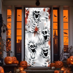 Joyfy Halloween Scary Skeleton Door Cover, 30’’x72’’ Haunted House Decor for Doors Windows Walls, Peel & Stick Decal Halloween Party Supplies & Favors - 1 of 4