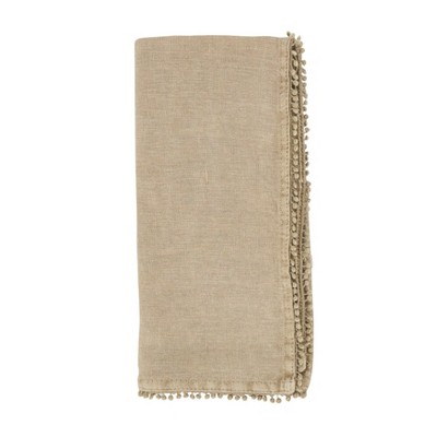 Saro Lifestyle Linen Pompom Dinner Napkins