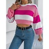 Women's Striped Cropped Sweater with Long Puff Sleeves, Crew Neck Ribbed Knit Pullover for Casual Daily Wear - 4 of 4