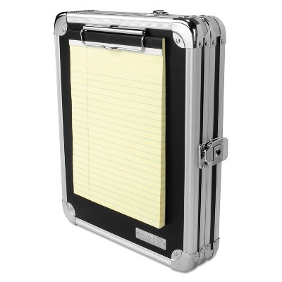 Vaultz Locking Storage Clipboard, 0.38" Clip Capacity, Holds 8.5 x 11 Sheets, Black/Chrome