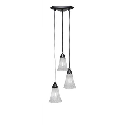 Toltec Lighting Europa 3 - Light Pendant in  Matte Black with 5.5" Fluted Italian Ice Shade