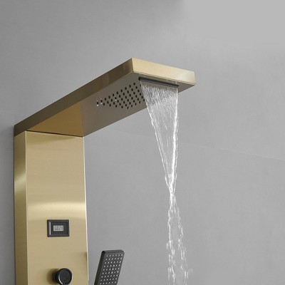 Gold and Black Brass Shower Panel System with Rainfall Shower Head