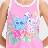 Girls' Disney Stitch and Angel "Ohana" Front and Back Graphic Raglan Tank Top - Pink - 2 of 4