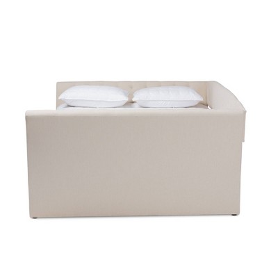 Beige Upholstered Full Daybed with Trundle and Tufted Design