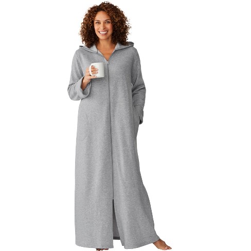 Dreams Co. Women s Plus Size Long Hooded Fleece Sweatshirt Robe 3X Heather Grey