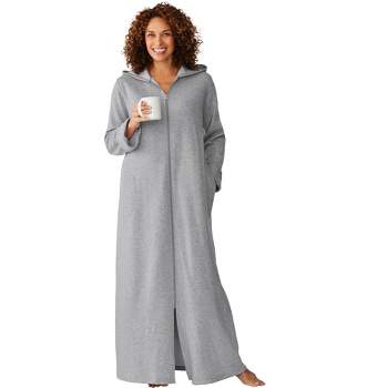 Dreams & Co. Women's Plus Size Petite Long Hooded Fleece Sweatshirt Robe