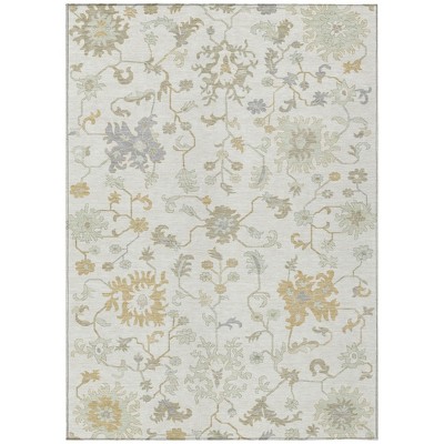 Ivory Gray And Taupe Floral Washable Indoor Outdoor Area Rug