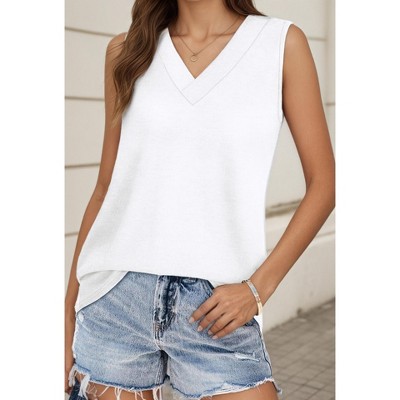 Women Summer Sleeveless Tees Shirts V Neck Tank Tops Casual Loose Fit Blouses Basic Top