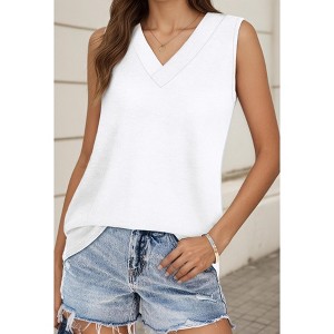 Women Summer Sleeveless Tees Shirts V Neck Tank Tops Casual Loose Fit Blouses Basic Top - 1 of 4