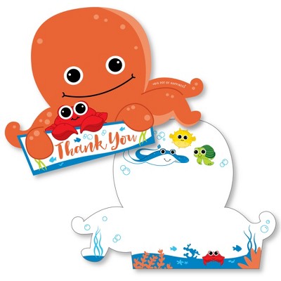 Big Dot of Happiness Under The Sea Critters - Shaped Thank You Cards - Baby Shower or Birthday Party Thank You Note Cards with Envelopes - Set of 12