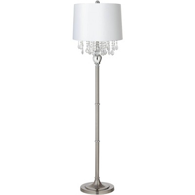 360 Lighting Modern Chandelier Floor Lamp Brushed Nickel White Fabric Drum Shade for Living Room Reading Bedroom Office