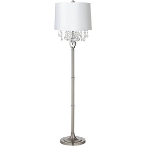 360 Lighting Modern Chandelier Floor Lamp 62.5" Tall Brushed Nickel White Fabric Drum Shade for Living Room Reading Bedroom Office - 1 of 3