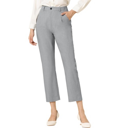 Allegra K Women's Plaid High Waist Elastic Back Office Work Ankle Pants  Gray Solid X-Large