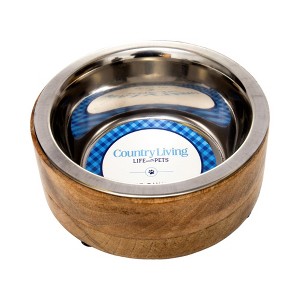 Country Living Stainless Steel Dog Bowl with Cylindrical Mango Wood Holder, Durable & Stylish Dish, Sustainable Dog Feeding Solution - 1 of 4