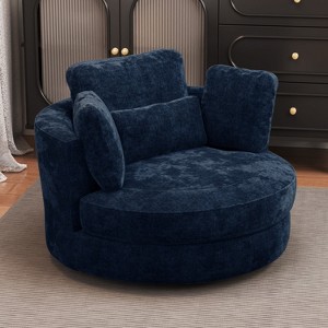 Hrinhom 50.2"W Accent Barrel Chair,360°  Swivel Club Chair with Metal Base-Navy - 1 of 4