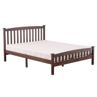 Karl Home Vertical Walnut Queen Size Platform Bed Frame with Headboard