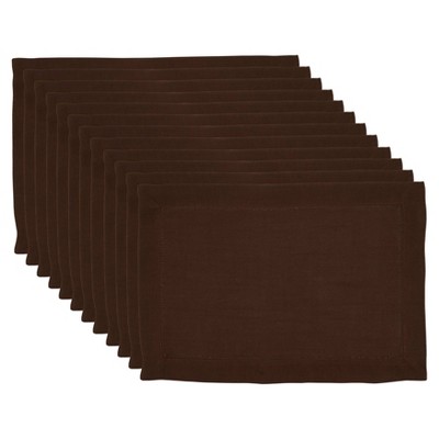  12pk Polyester Hemstitched Border Placemats Brown - Saro Lifestyle 