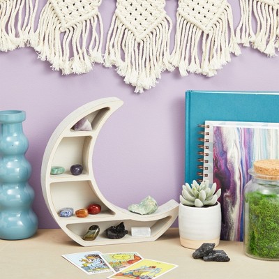 Lunar Charm White Wooden Crescent Wall Shelf