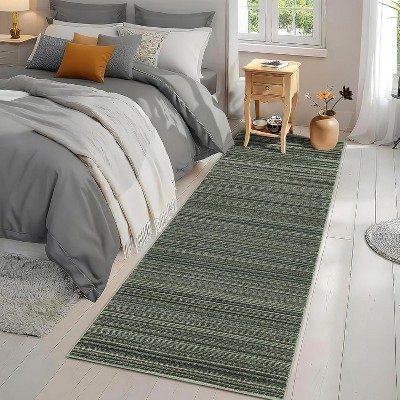 GustoWave Various sizes Modern Stripe Machine Washable Area Rug for Bedroom, Living Room, Green