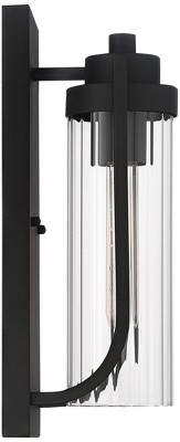 Bogota 15.5" Textured Black Outdoor Wall Lights with Clear Ribbed Glass - Set of 2