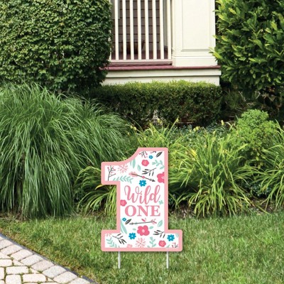 Big Dot of Happiness She's a Wild One - Outdoor Lawn Sign - Boho Floral 1st Birthday Party Yard Sign - 1 Piece