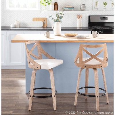 Set of 2 Charlotte Swivel Counter Stools in Cream and White Wash