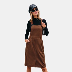 Women's Brown Corduroy Square Neck Midi Skirtalls - Cupshe - 1 of 4