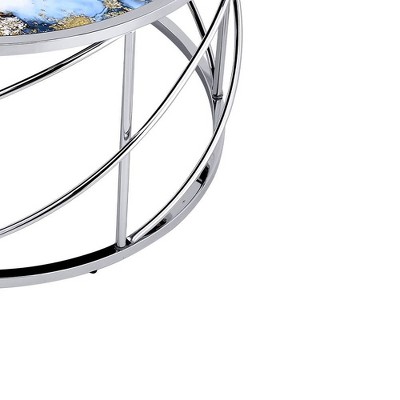 Blue Marble Print and Chrome Round Coffee Table