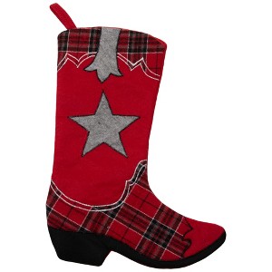 Northlight 18.5" Country Rustic Red and Black Plaid Cowboy Boot Christmas Stocking - 1 of 4